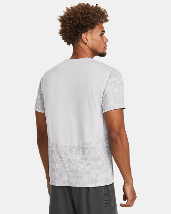 Men's UA Launch Printed Short Sleeve in Gray image number 1